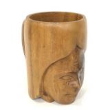 Hand carved wooden face mug
