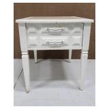 White marble inlay top side table w/ drawer