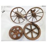 Four early 1900s primitive wheels