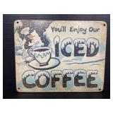 Vintage iced coffee penguin sign