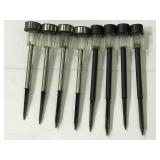 Eight assorted solar powered yard ground lights