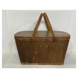 Vintage woven wood picnic basket