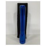 Blue mini MagLite flashlight with case