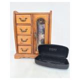 Small wood jewelry box & Guess glasses case