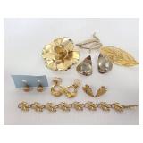 Gold tone jewelry w/ 14k earrings