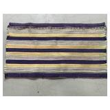 Yellow, purple & gray striped rag rug