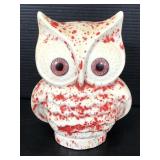 Vintage red speckled ceramic owl coin bank