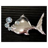 Silver fish blowing bubbles pin