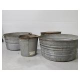 Galvanized metal wash tubs and pail