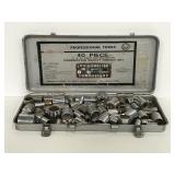 Metal silver case of assorted wrench sockets