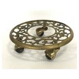 Gold metal plant stand with wheels