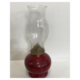 Vintage red glass oil lamp w/ shade