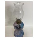 Vintage periwinkle glass oil lamp w/ shade