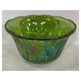 Large green carnival glass punch bowl