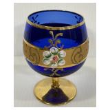 Bohemian cobalt blue painted glass goblet
