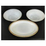 Two Fire King serving bowls & 1 serving platter