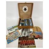 Ashton wood cigar box full of vintage postcards