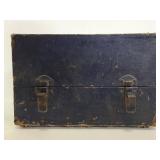 Old vintage wood tool box with contents