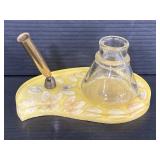 Vintage acrylic seashell desk pen & inkwell