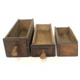 Three antique dovetail wooden drawers