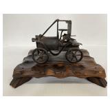 Vintage folk art metal on wood car sculpture