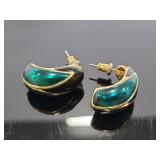 Green enamel earrings