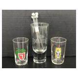 Two shot glasses, Amarula glass & stir sticks