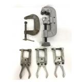 Pipe cutters and four assorted work clamps combo