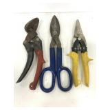 Three assorted snips and wire cutters combo