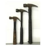 Three assorted nail hammers