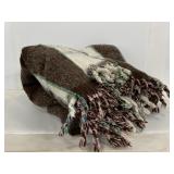 Vintage thick plaid wool blanket with fringe
