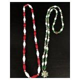 Green & white and red & white beaded necklaces
