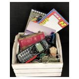 Decorative wooden box of assorted knick knacks