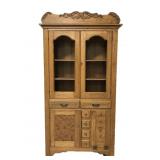 Antique carved oak wood hutch china cabinet