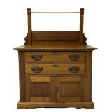 Antique oak wood washstand commode