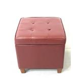 Red vinyl storage ottoman