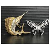 Two vintage pins - one butterfly & one fish