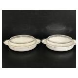 Two Corningware glass casserole dishes w/ lids