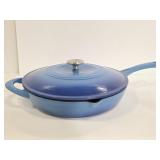 Blue enameled cast iron skillet