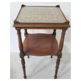 Straw flower glass top wood telephone table