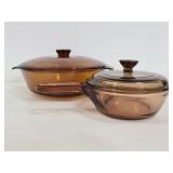 Anchor Hocking and Vision brown glass pots