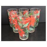 Six Poinsettia holiday glasses