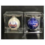 Two patriotic Christmas ornaments