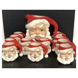 Longs Ceramics winking Santa pitcher and mugs
