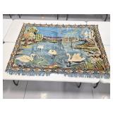 Swan pond rug tapestry with brass rings
