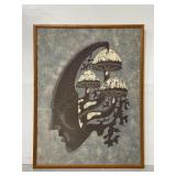 Vintage dyed fabric mushrooms tapestry art