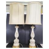 Pair of white and gold tone accent lamps