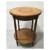 Vintage two-tier inlaid wood side table