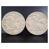 White ceramic round seagull embossed art