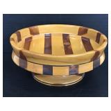 Vintage striped wood inlay pedestal bowl